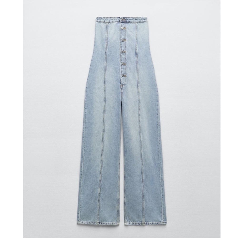 Zara strapless denim jumpsuit